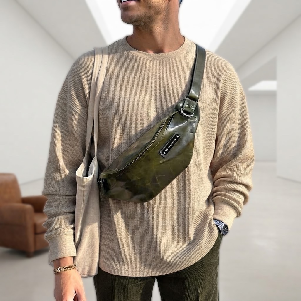 レザー ボディバッグ オリーブ ブラック オリーブ色 無骨で男らしいオリーブカラー / ボディバッグ / 牛革｜新宿マルイ メン